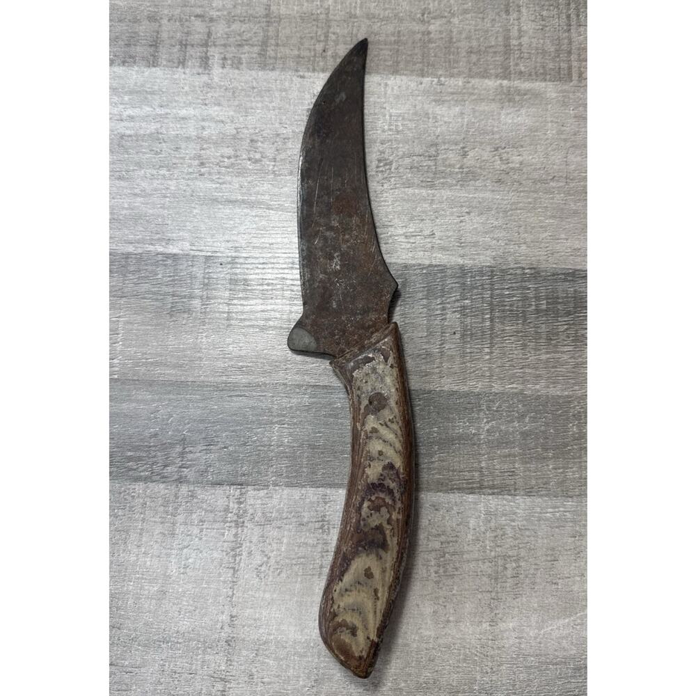 VTG HANDMADE HUNTING KNIFE SKINNER Wood Handle Primitive Forged